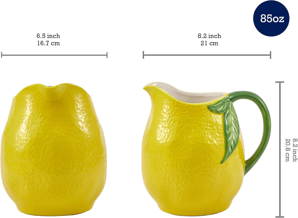 Lemon Shape Cute Handpainted Stoneware Pitcher, Microwave & Dishwasher Safe Jug
