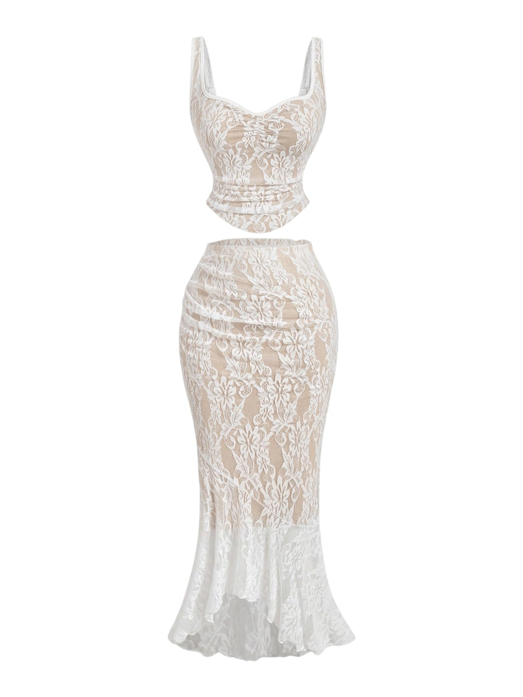 Women's Coquette Floral Lace Skirt Set 2 Piece Sleeveless Top and Bodycon Fishtail Skirt