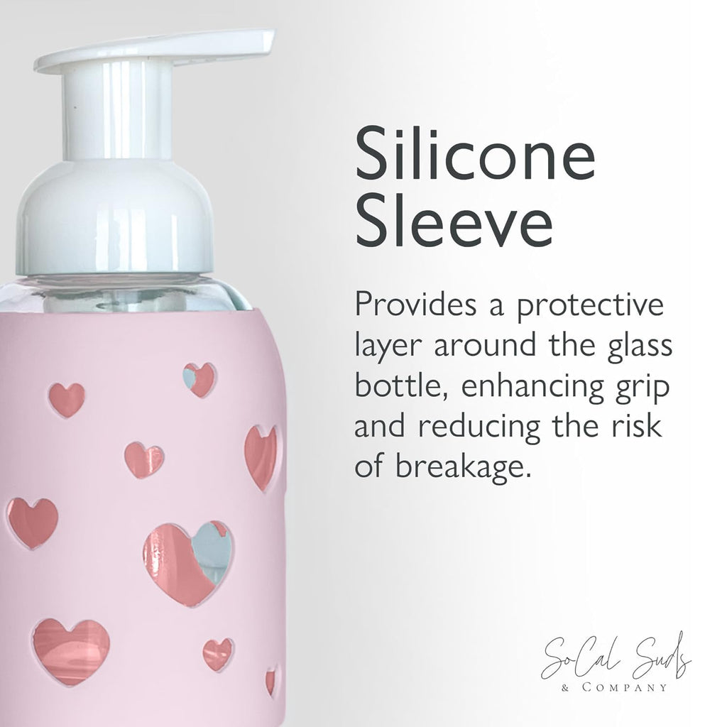 Foaming Glass Bottle Dispenser w/Heart Silicone Sleeve, 8oz