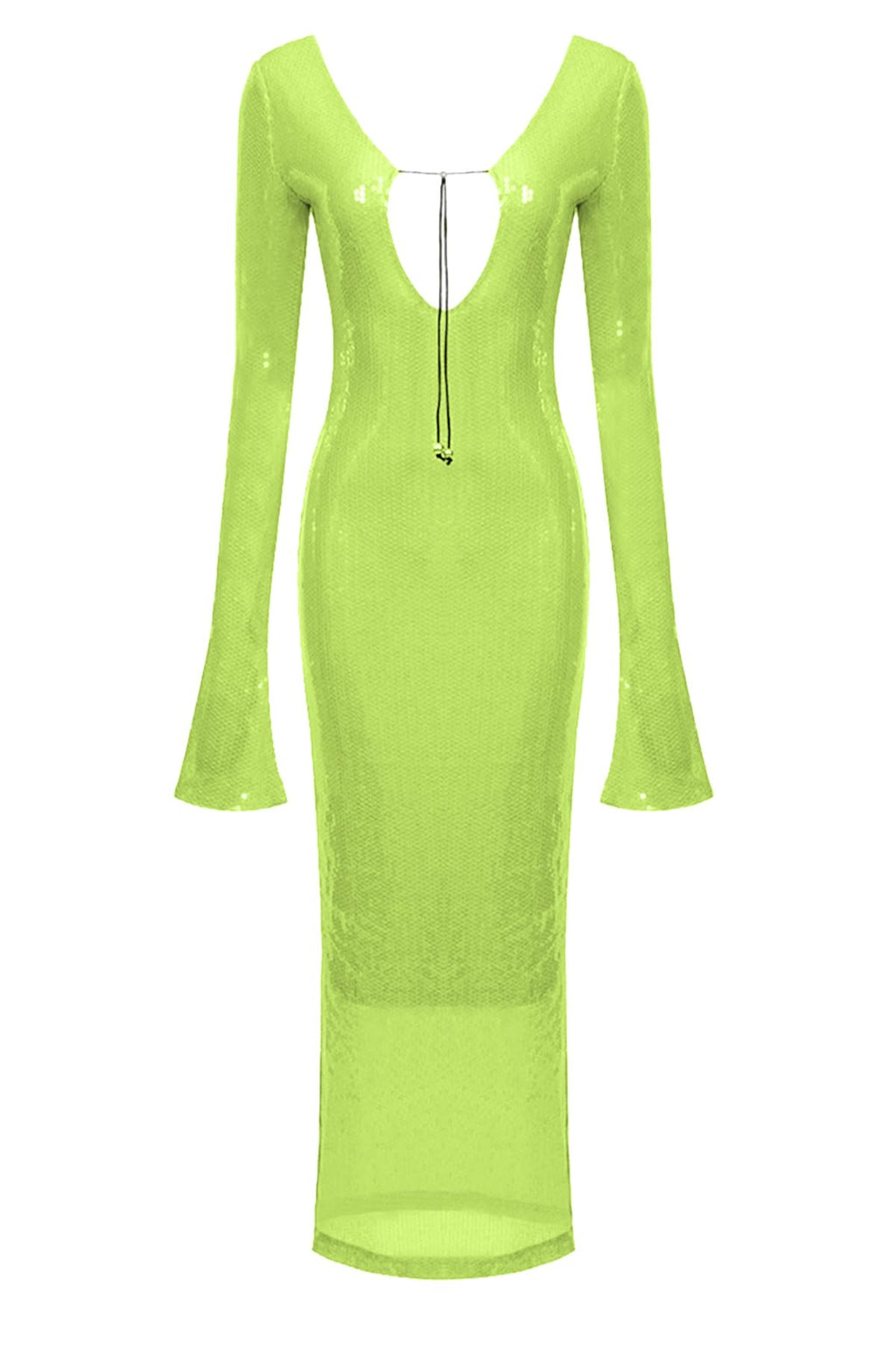 Deep V Dress with Drawstring Long Sleeve Sequin Dress for Women Long Gown