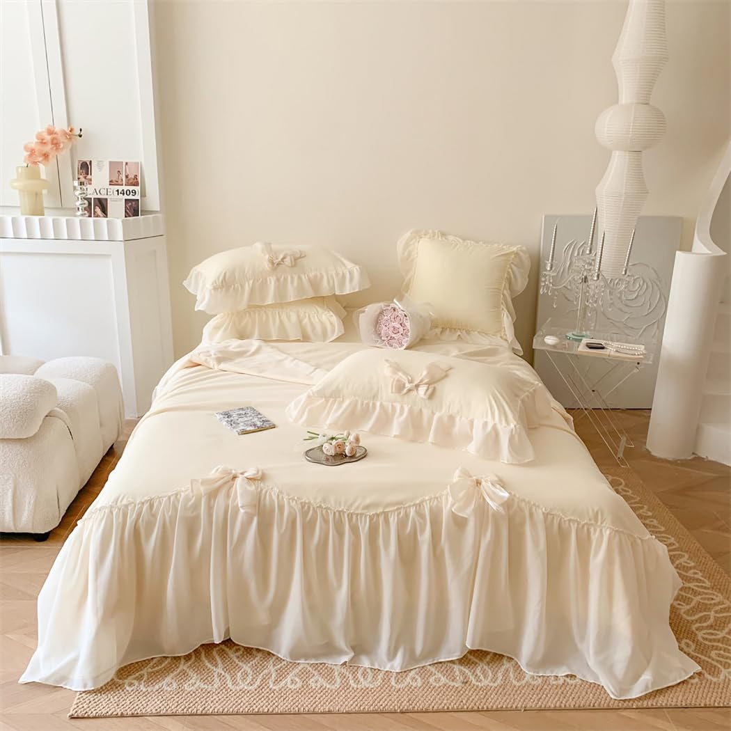 Ruffle Duvet Cover Bedding Set with Bowtie, 2 Pieces Comforter Cover Set with Zipper Closure with Pillowcase