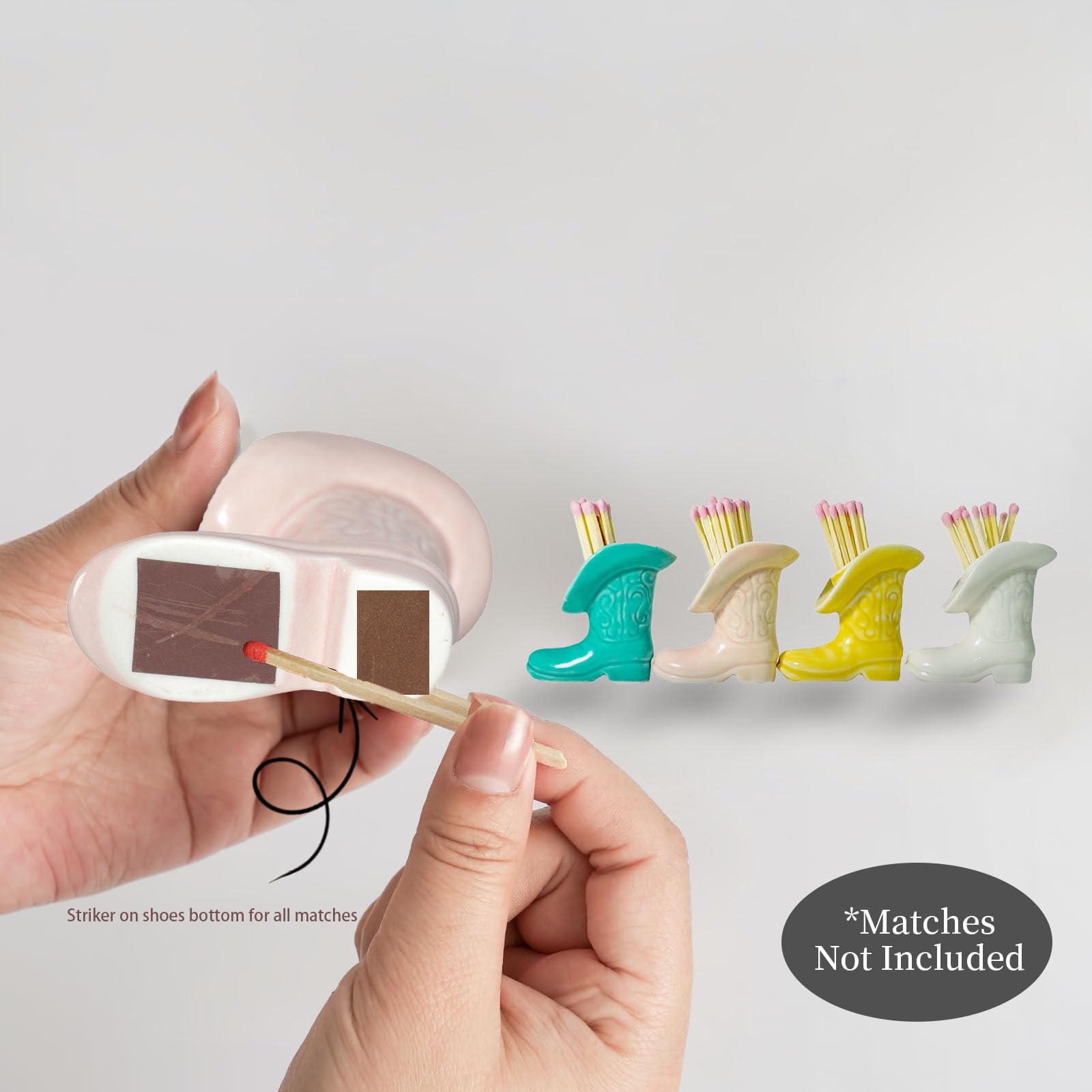 Cowgirl Boot Match Holder With Striker - Ceramic Cowgirl Boots Coastal Western Home Decor Aesthetic