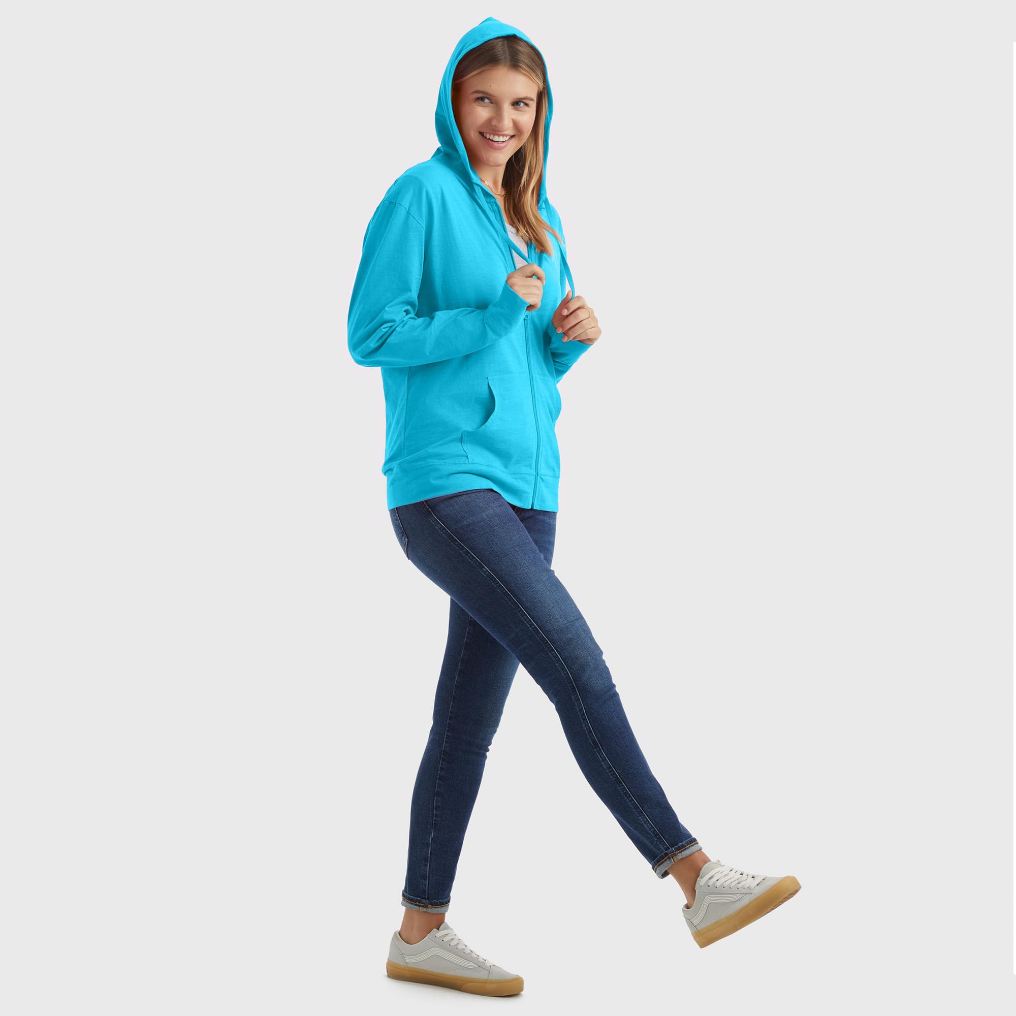 Women's Slub Knit Full-Zip Hoodie, Textured Cotton Zip-Up T-Shirt Hoodie