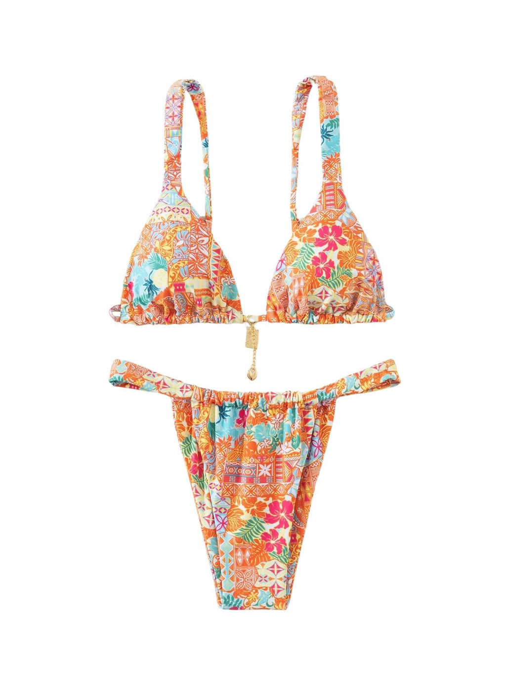 Women's Boho Floral Tie Side Triangle High Cut Bikini Set Bathing Suit Swimsuit