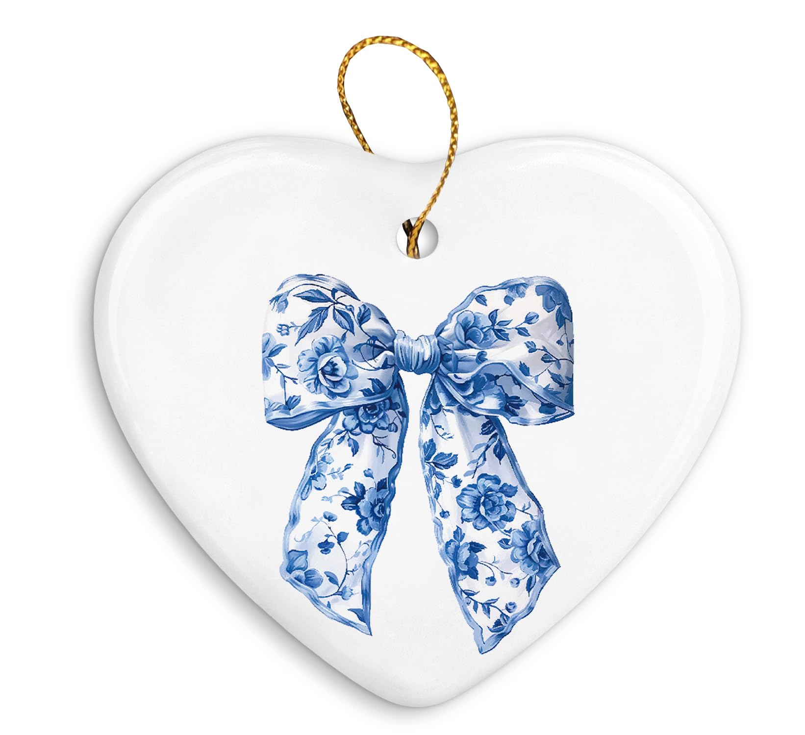 Coquette Trendy Pink Bow Ornament, Keepsake Sign for Decoration, Ceramic Heart