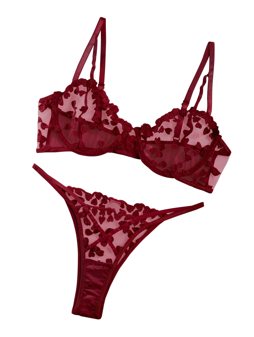 Sexy Embroidered Mesh Lingerie Set â€?Sheer Strappy Push-Up Bra & Panty