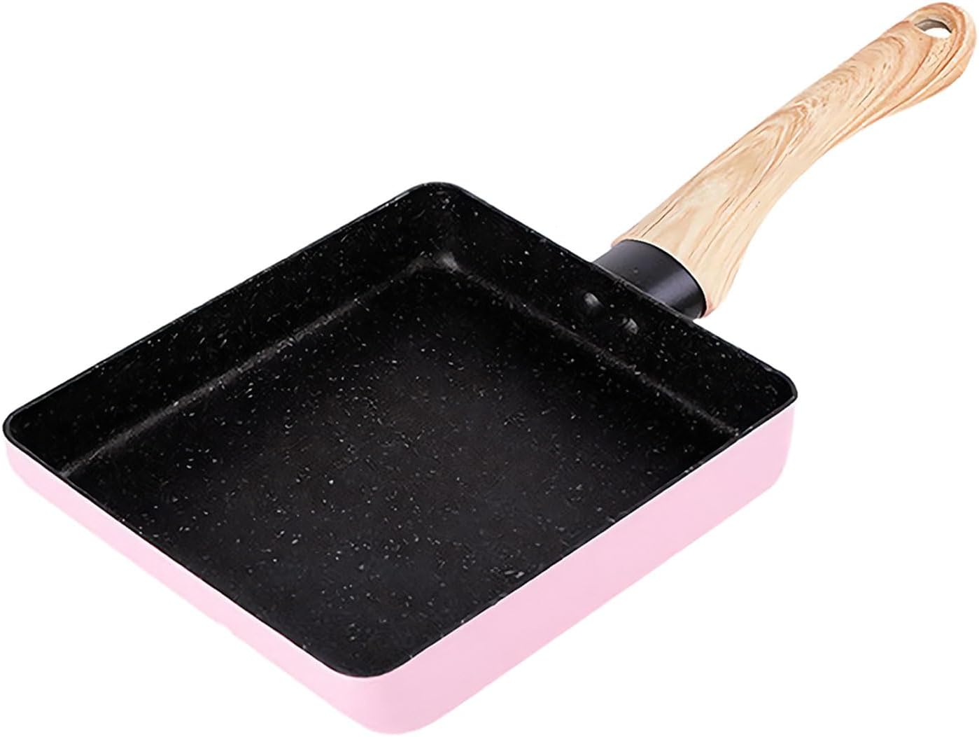 Pink Aluminum Japanese Omelet Pan, 6"x 7" Non-Stick Tamagoyaki Egg Pan, Rectangle Pan with Anti Scalding Bakelite Handle