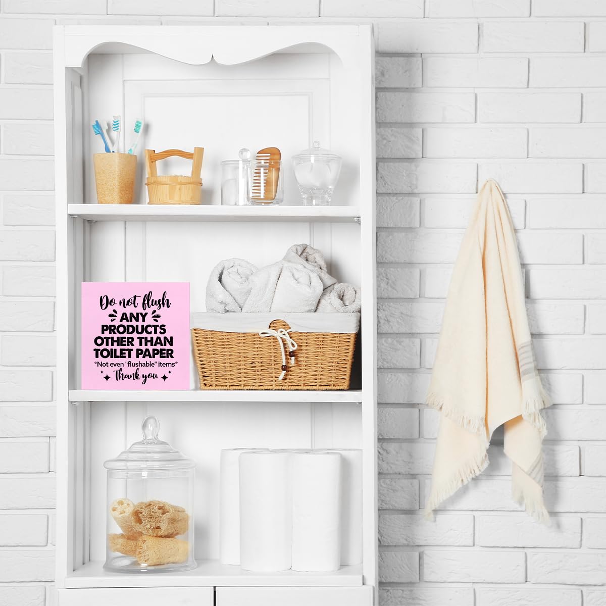 Do Not Flush Any Products Other Than Toilet Paper Wooden Box Sign - Bathroom Reminder Funny Quote Pink