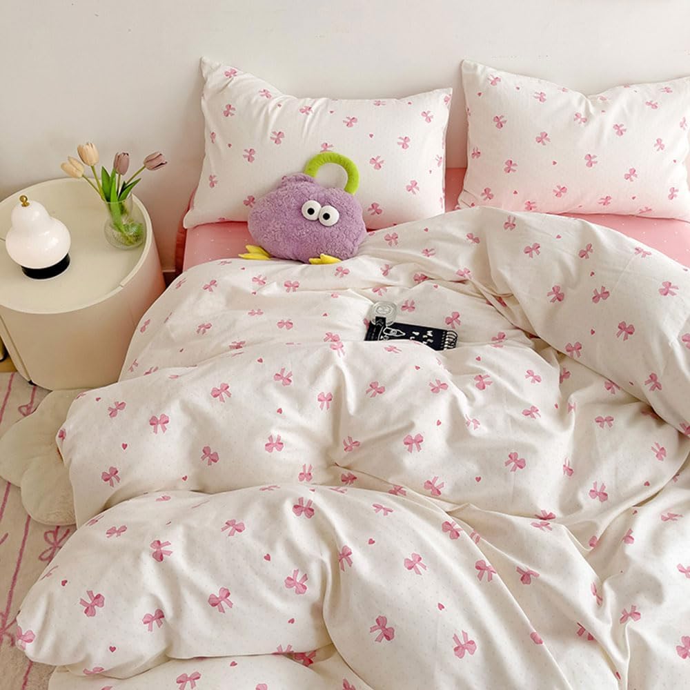 Duvet Cover Printed Bedding Set 3Pcs Girls Kawaii Pattern Comforter Cover with Zipper Closure Soft Breathable Microfiber