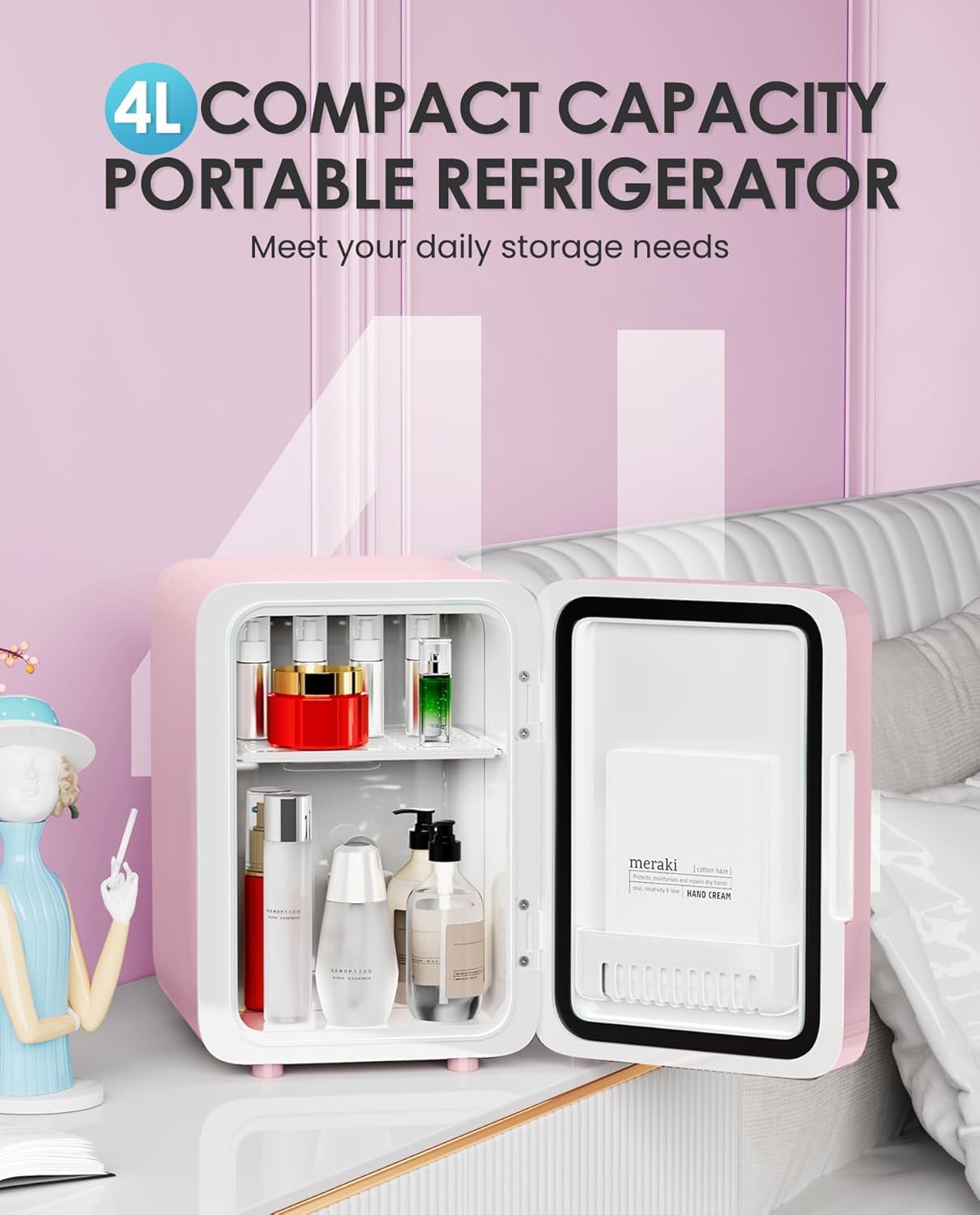 Skincare Fridge - Makeup Fridge for Refrigerating Skincare and Food, Mini Fridge Cooler and Warmer