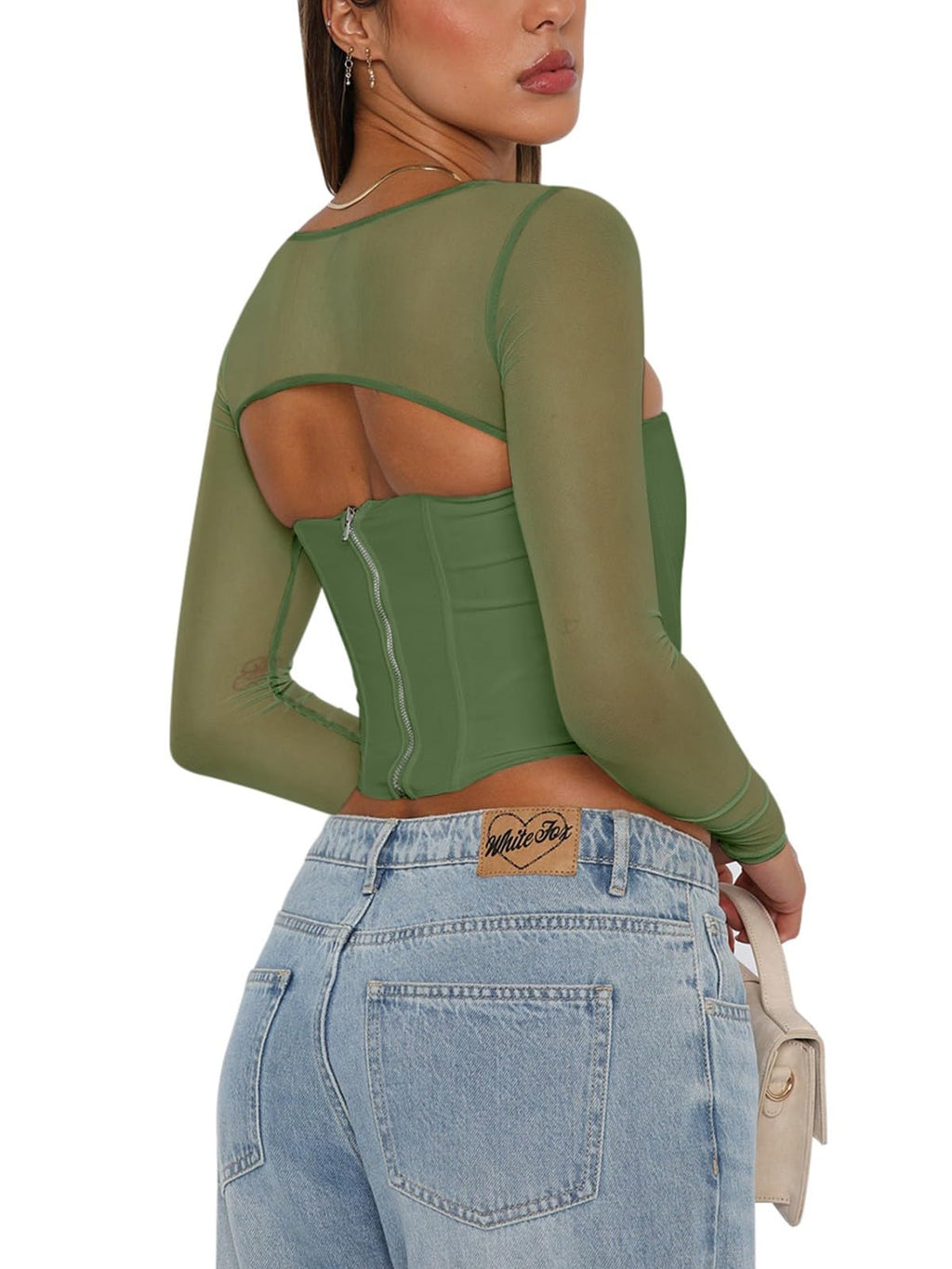 Women's Sexy Sheer Long-Sleeve Corset â€?Y2K Square Neck, Cropped Party Top