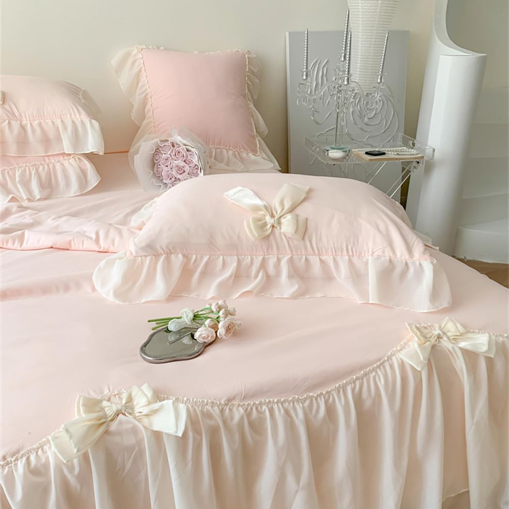 Ruffle Duvet Cover Bedding Set with Bowtie, 2 Pieces Comforter Cover Set with Zipper Closure with Pillowcase