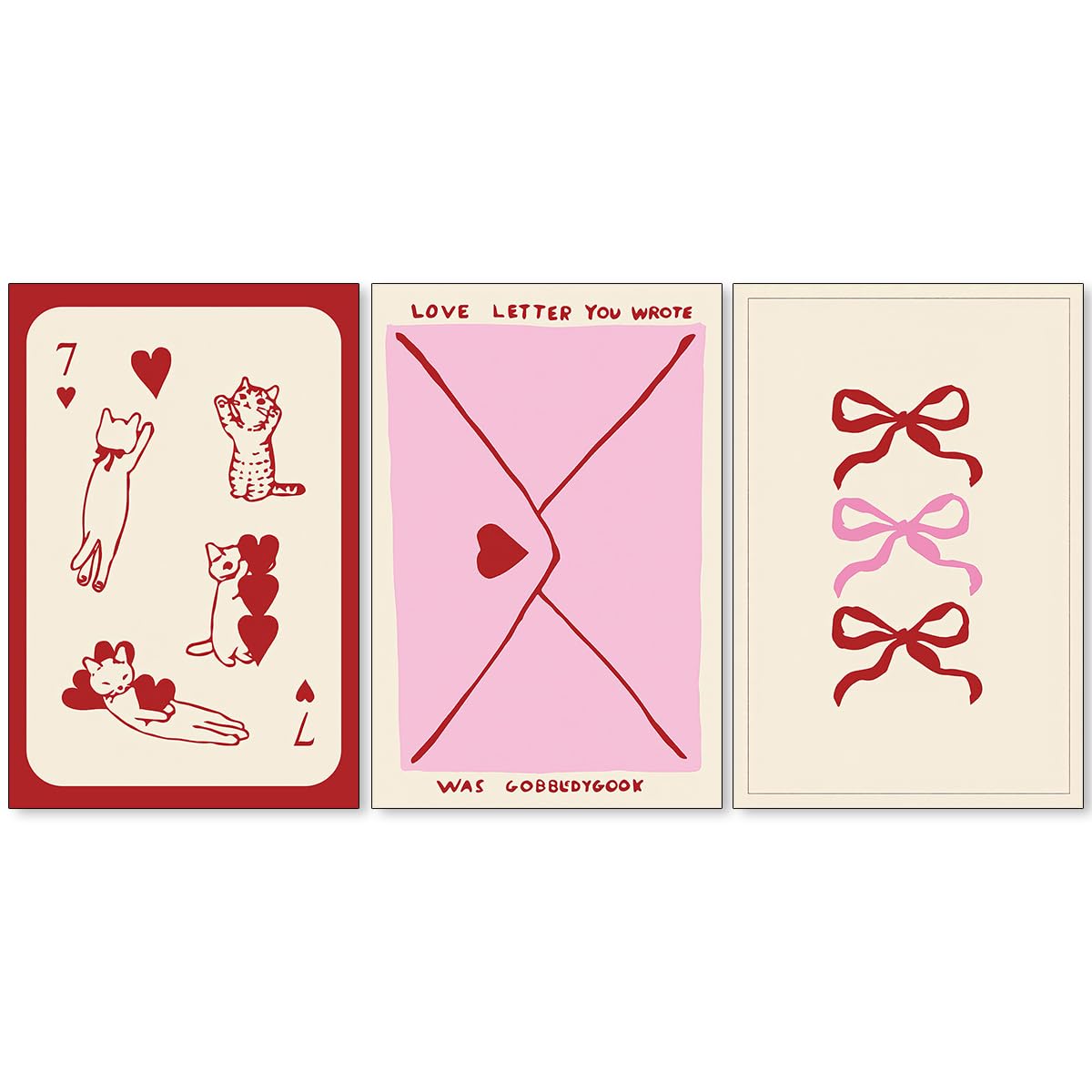 Coquette Bow Aesthetic Poster Preppy Wall Art Set of 3 Trendy Cute Canvas Prints