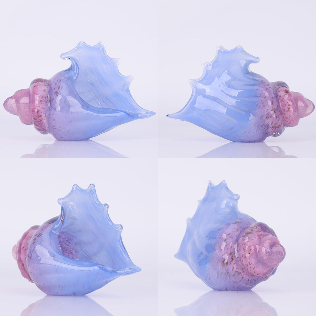 Hand Blown Glass Conch - Coastal Home Decor Conch Corners, Glass Art Conch Sculptures, Office Decor Blown Glass Art, Living Room Table Centerpieces, Bathroom Shelf Tops And Cabinet Decor