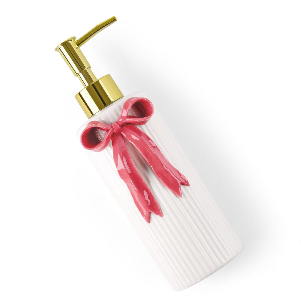 Handmade Ceramic Bow Soap Pump Dispenser Hand Lotion Liquid Dispenser Refillable for Kitchen and Bathroom Decorative