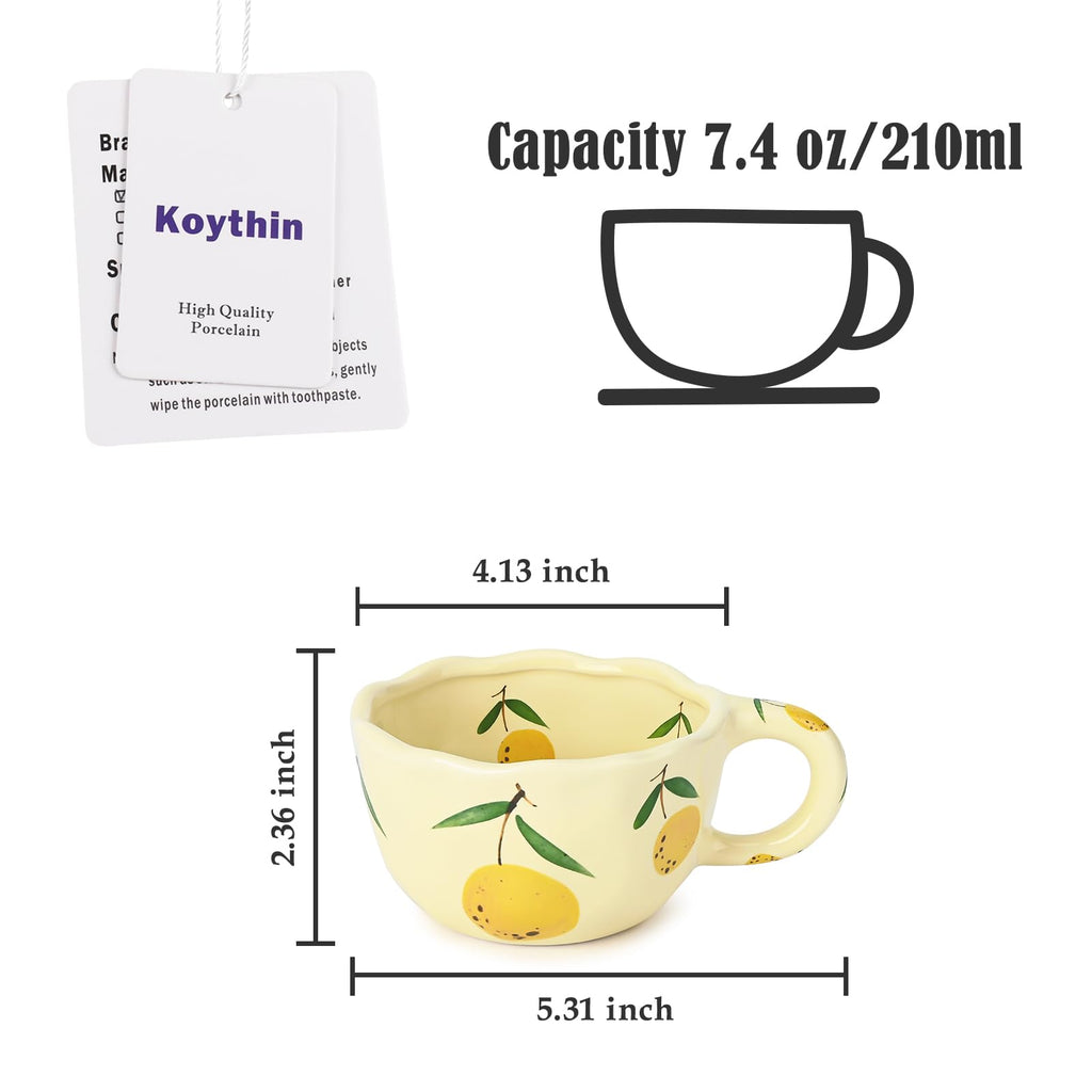 Ceramic Coffee Mug, Cute Floral Fruit Cup, Couple Mugs 8.5 oz/250 ml