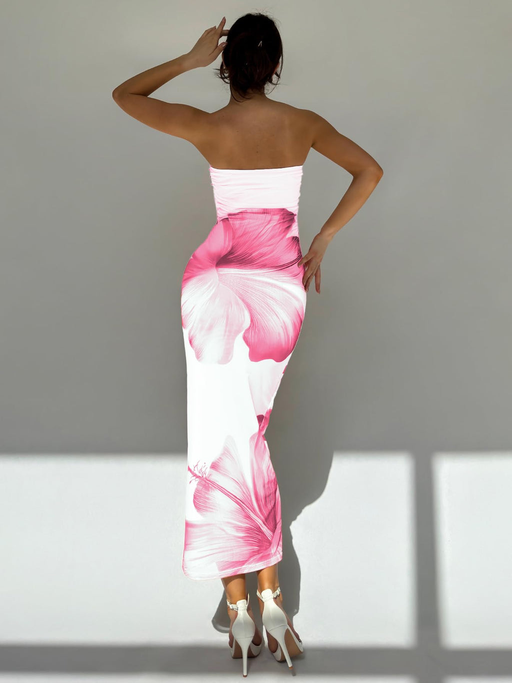 Women's Floral Strapless Bodycon Maxi Dress Summer Tube Top Dresses