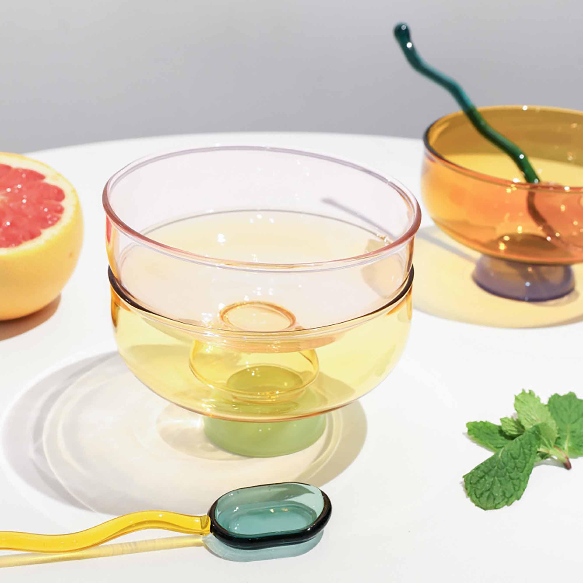 Glass Dessert Bowls with Candy Color Stirring Spoons