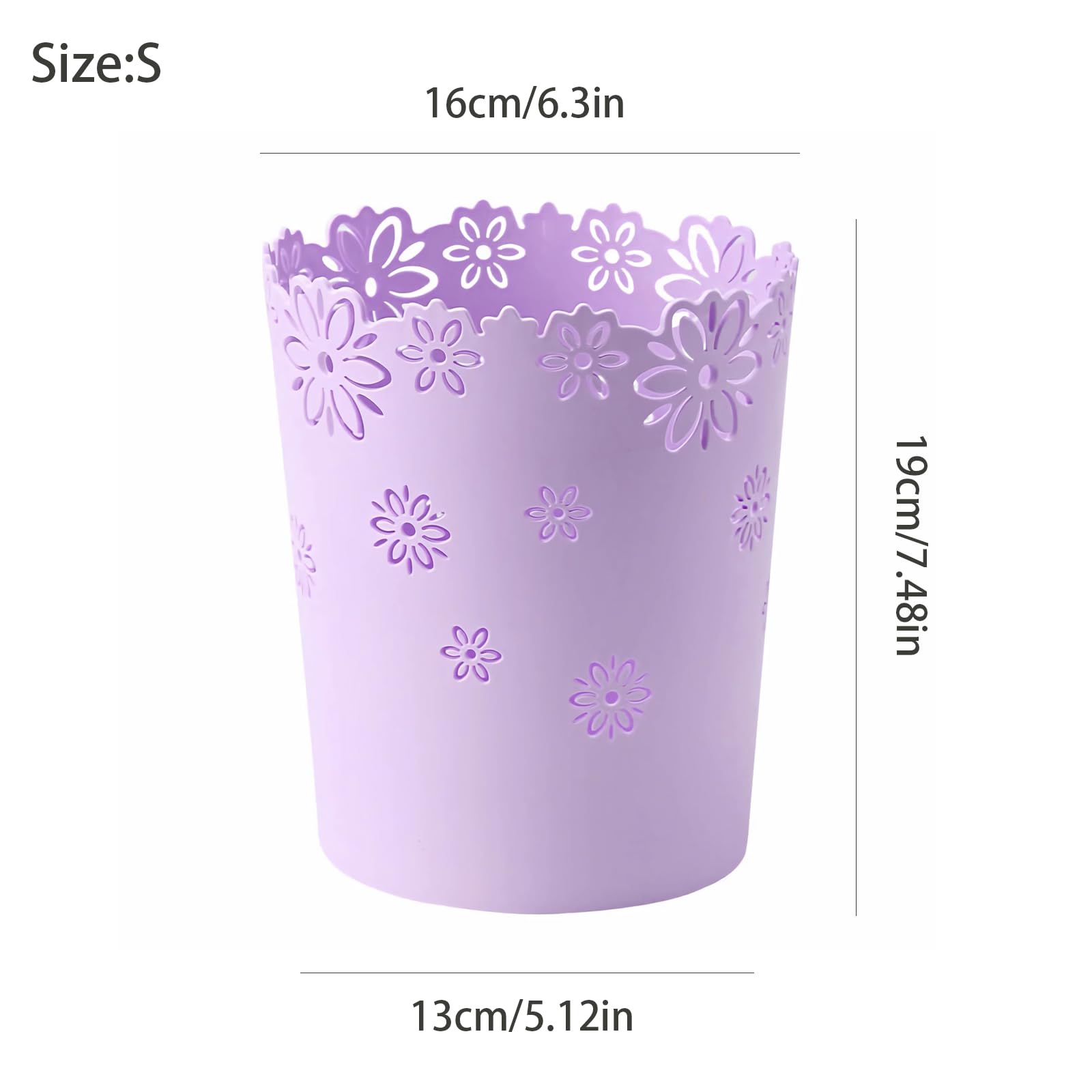 Mini Wastebasket Small Trashcan Room Decor Hollow Flower Shape Plastic Lidless Round Garbage Container Bin for Bathroom, Kitchen, Bedroom, Home Office, College Dormitory