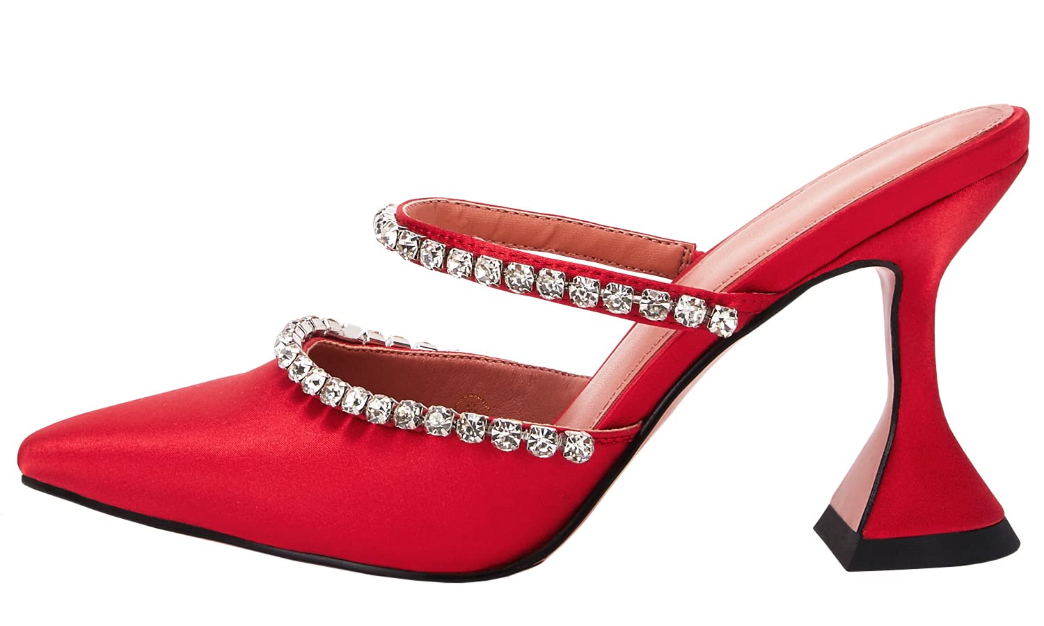 Women's Pointed Toe Strappy Heels Crystal Satin Heeled Mules Shoes