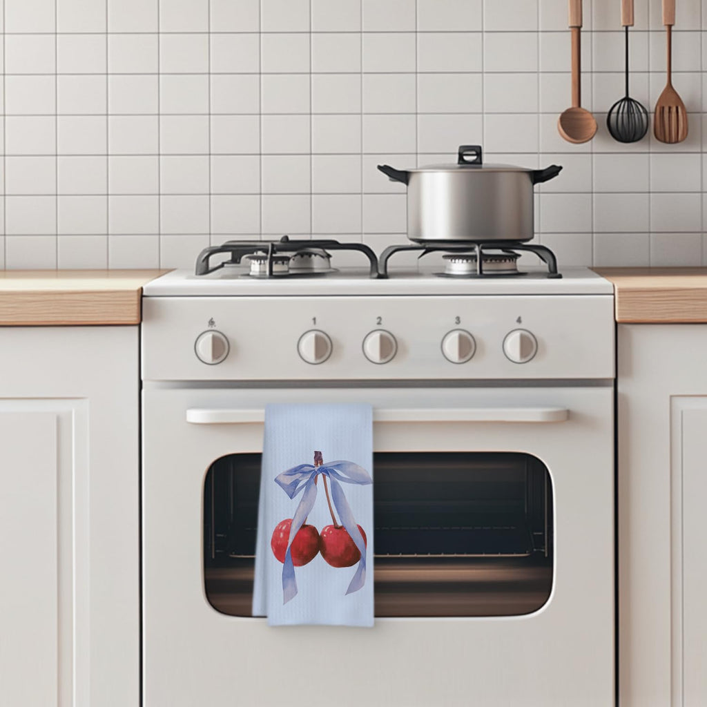 Coquette Pink Bow Cherry Kitchen Towels, 16x24 Inch