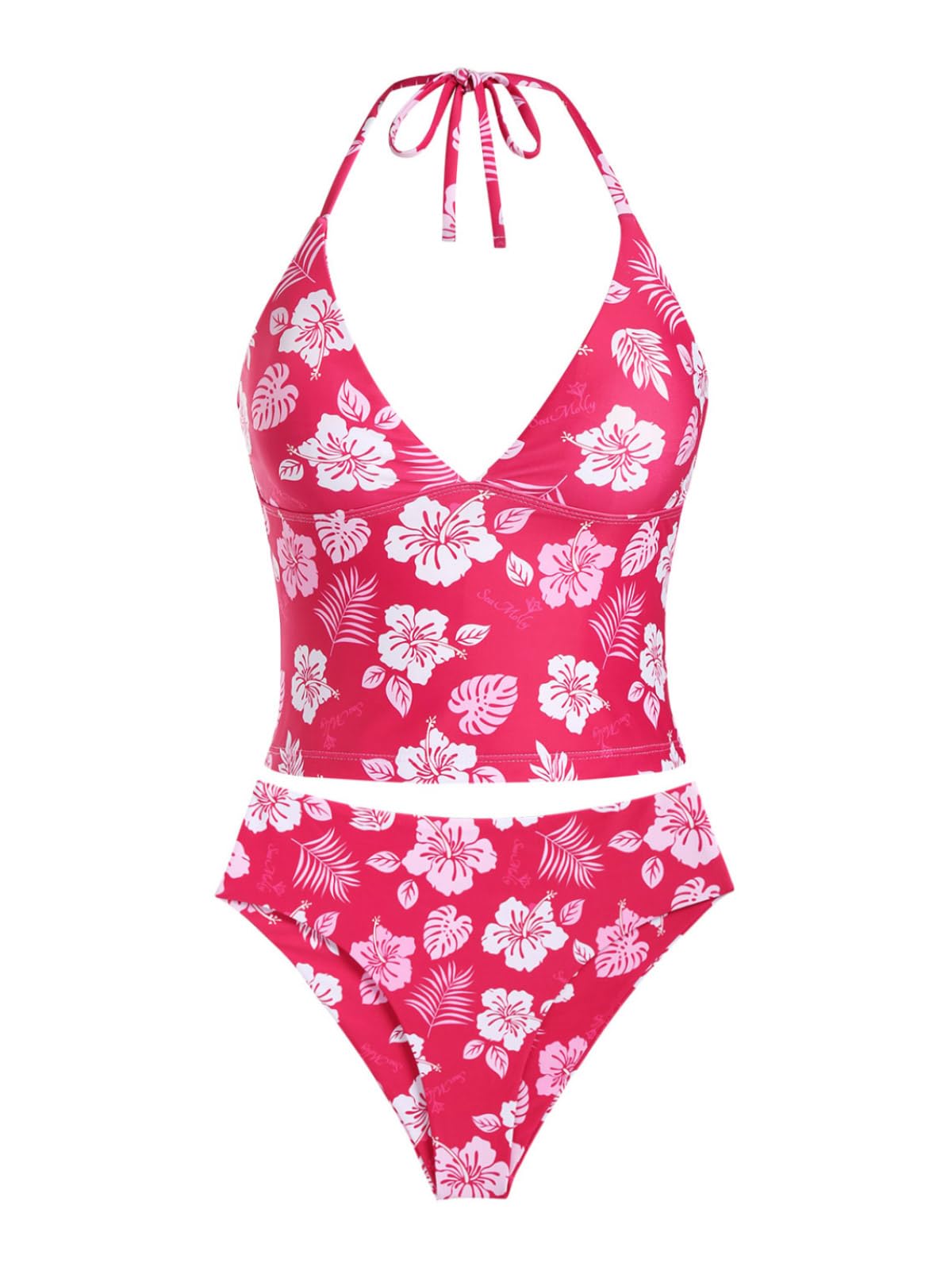 Floral Halter Tied Cheeky Tankini Set