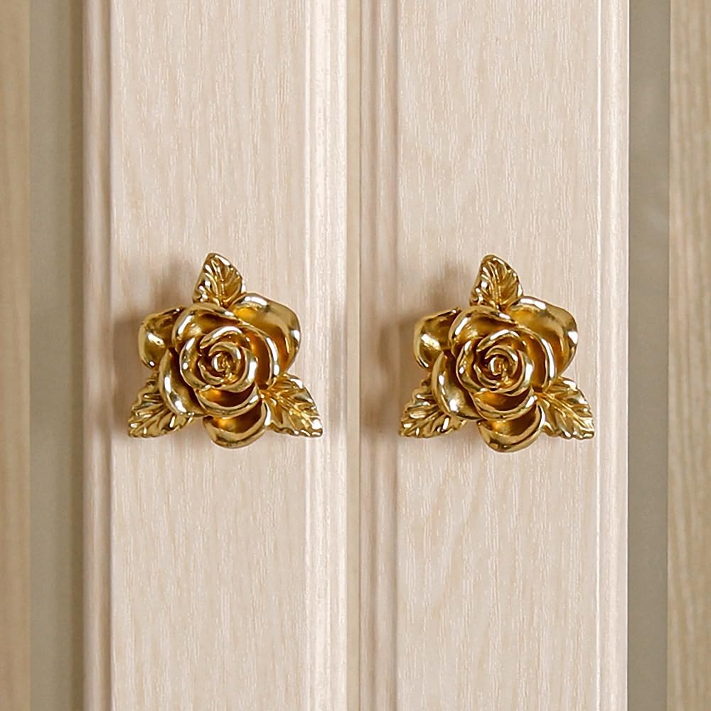 Gold 4 Pack Brass Knobs for Dresser, Drawers and Cabinet Decorative
