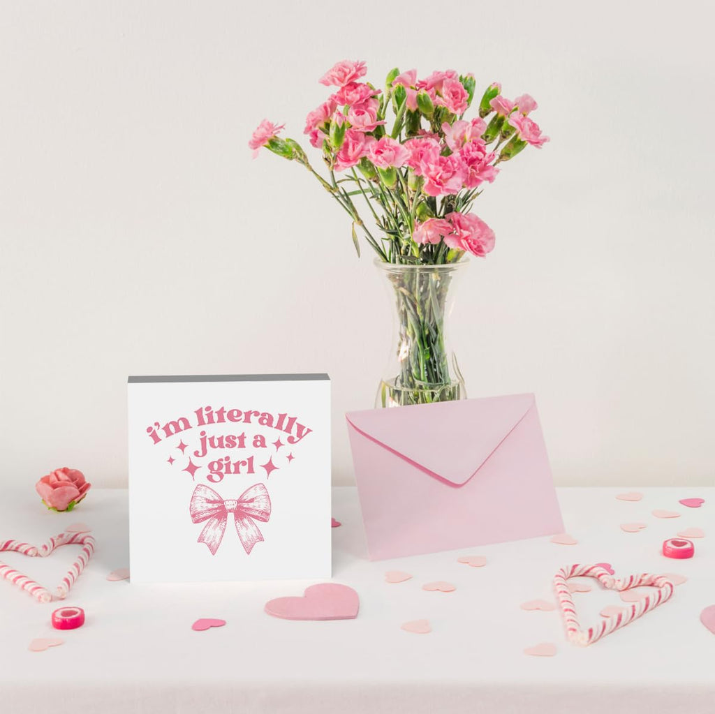 Pink Bow Coquette Room Decor - Wooden Box Sign Desk Decor