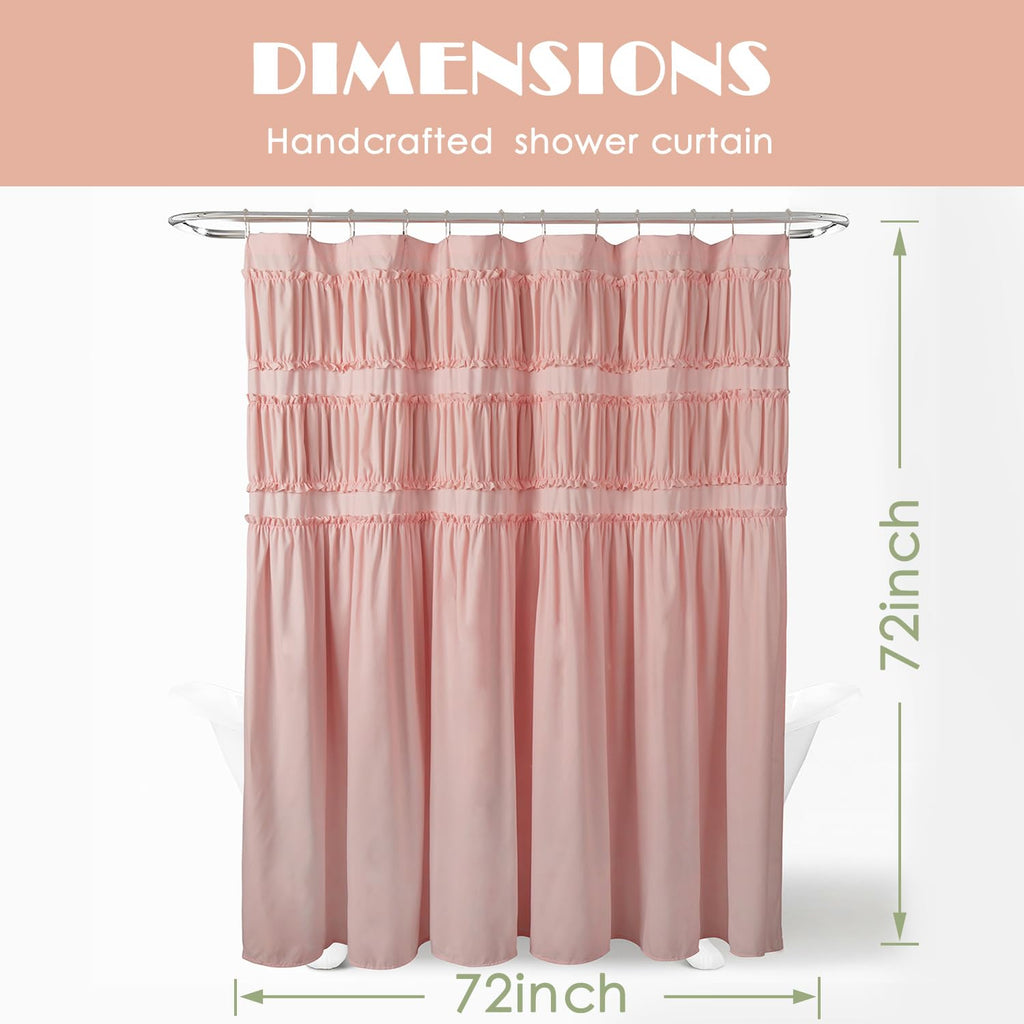 Ruched Ruffled Shower Curtain 72" W x 72" H, Microfiber Rustic Decorative Bath Curtain Boho Décor