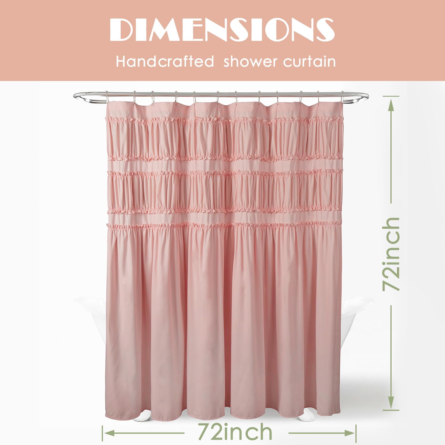 Ruched Ruffled Shower Curtain 72" W x 72" H, Microfiber Rustic Decorative Bath Curtain Boho Décor