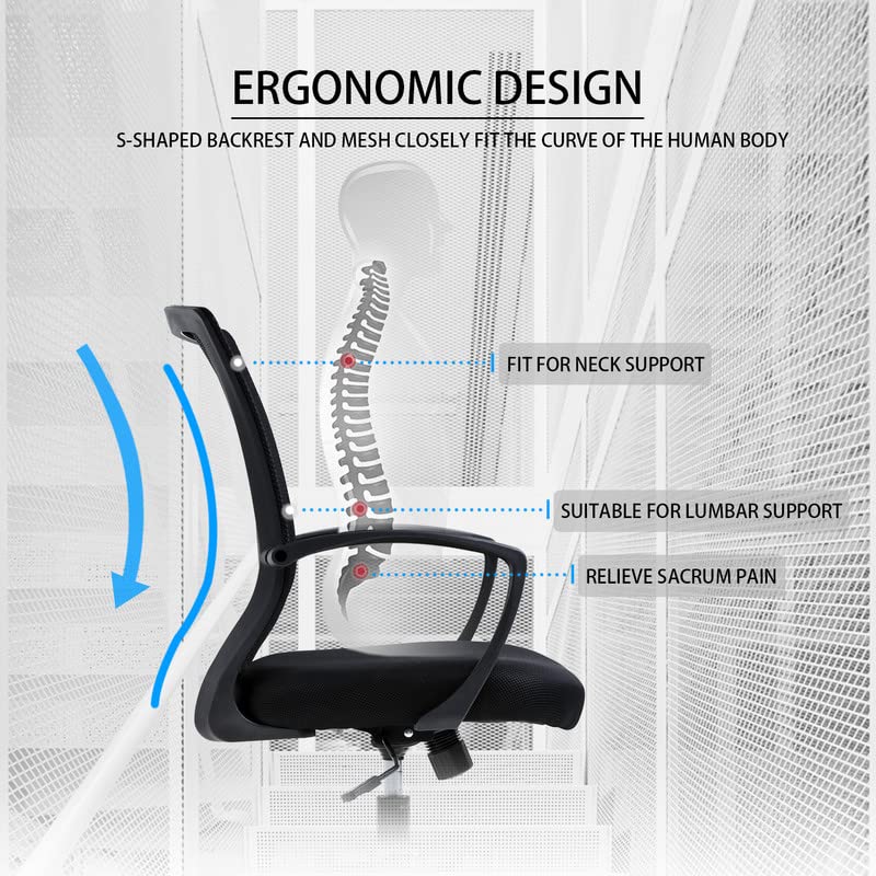 Mesh Desk Chair Ergonomic Computer Chair with Lumbar Support Armrest Mid Back 360 Degree Rolling Swivel Adjustable Height