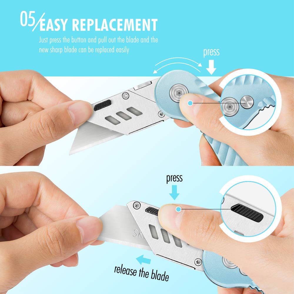 Folding Utility Knife, Cute Metal Box Cutter with Extra 5 Sharp Blades, Quick Blade Change, and Preminium Gift Packaging, for Cardboard Opener, Paper Cutter