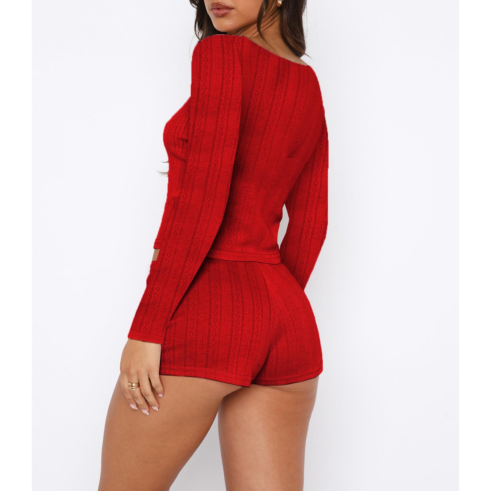 Women's Two Piece Outfit Lace Trim Top and Shorts Set 2 Piece Lounge Sets Ladies PJs Summer Clothes