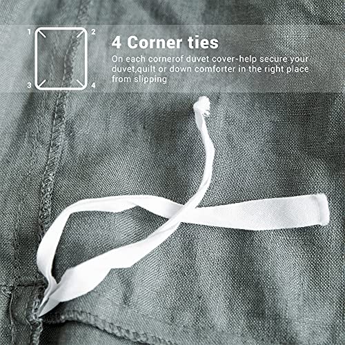 The 100% Linen Duvet Cover Set, 3 Pieces Belgian Flax Breathable Bedding,(1 Comforter Cover+2 Pillowshams) with Tie Closure Style