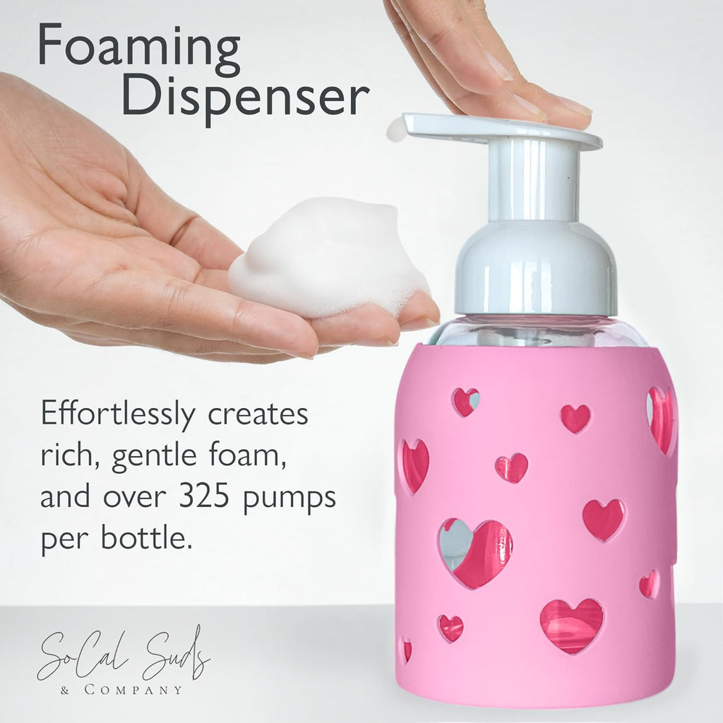 Foaming Glass Bottle Dispenser w/Heart Silicone Sleeve, 8oz