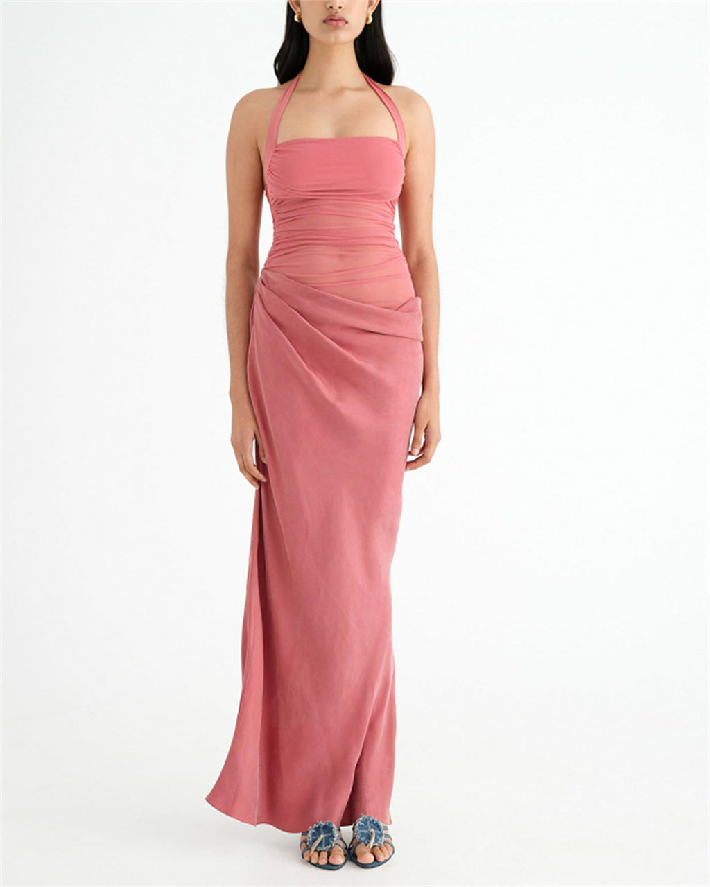 Women Sexy Hollow Out Maxi Dress Sleeveless Backless Lace Pachwork Bodycon Long Dress Y2k Dress