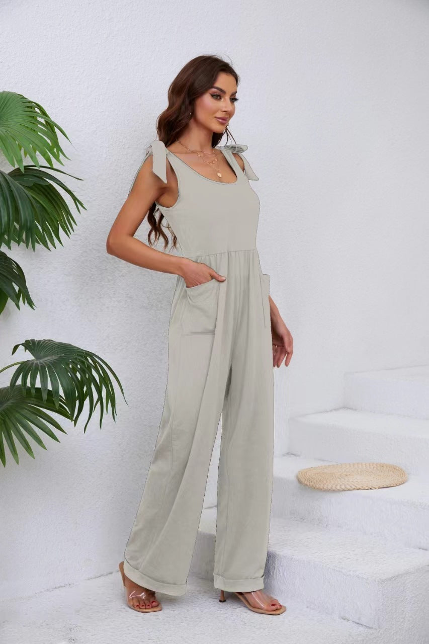 Women's Pocket Lace-up Wide-leg Jumpsuit