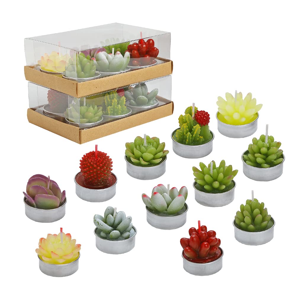 Succulent Cactus Tea Light Candles Unscented 6pcs Assorted Decor Gift Sets