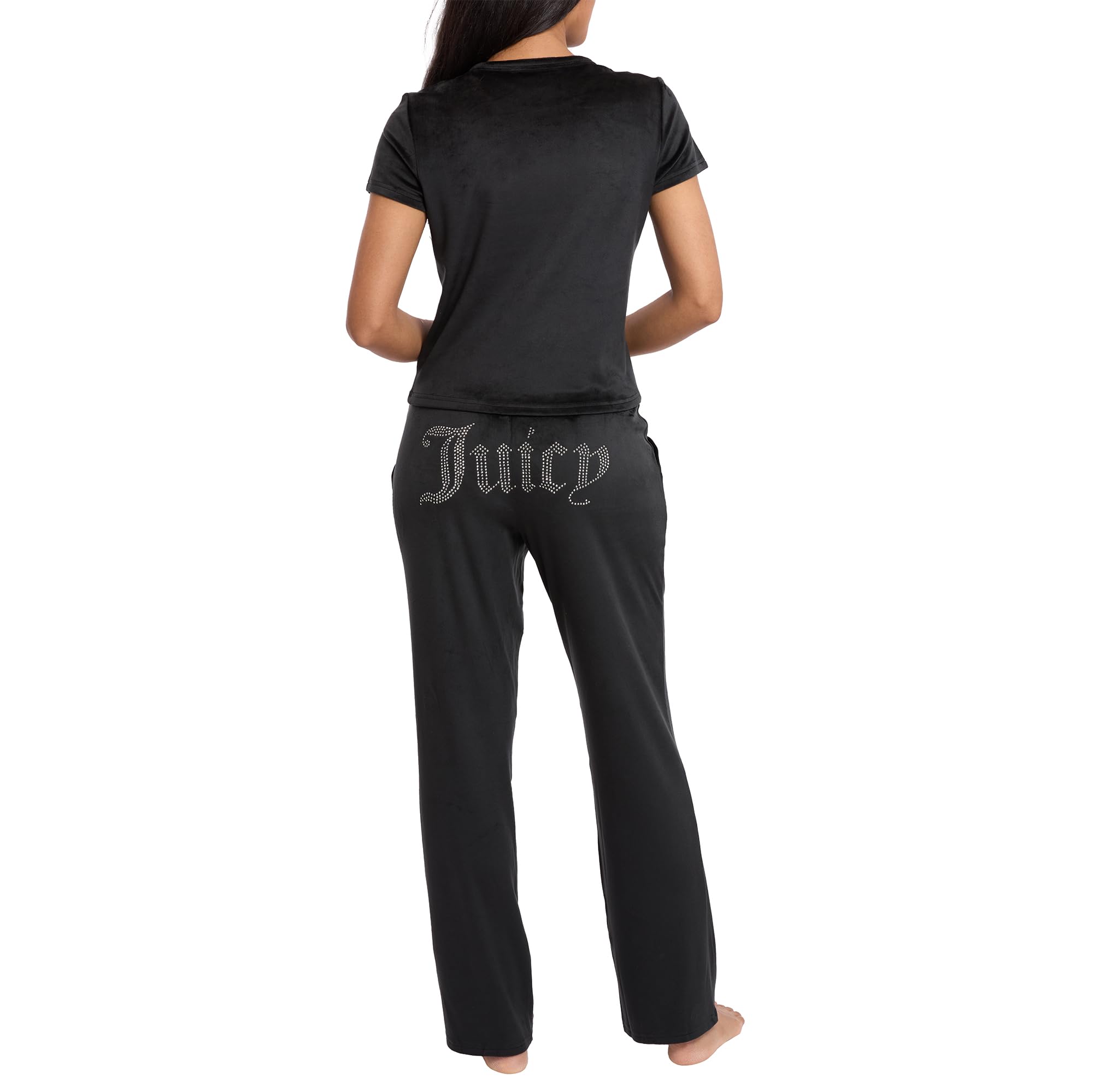 Juicy Couture Women's 2-Piece Velvet Fleece Lounge Sleepwear Set â€?Short Sleeve Shirt and Pants