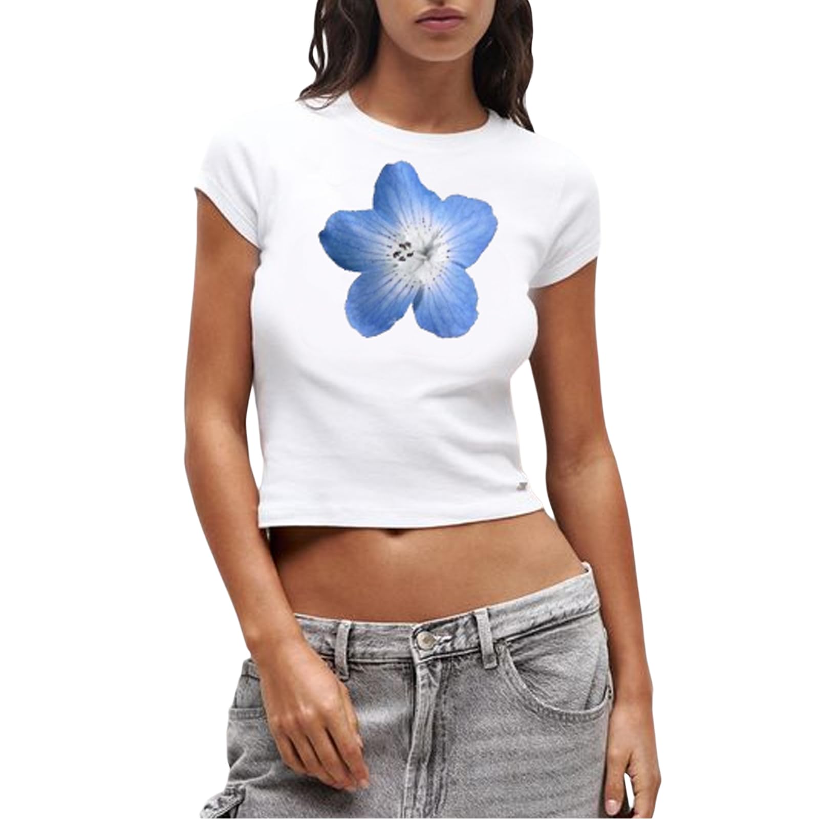 Women Hawaii Baby Tees Y2K Short Sleeve Crewneck Aesthetic Graphic Slim Fit Crop Tops