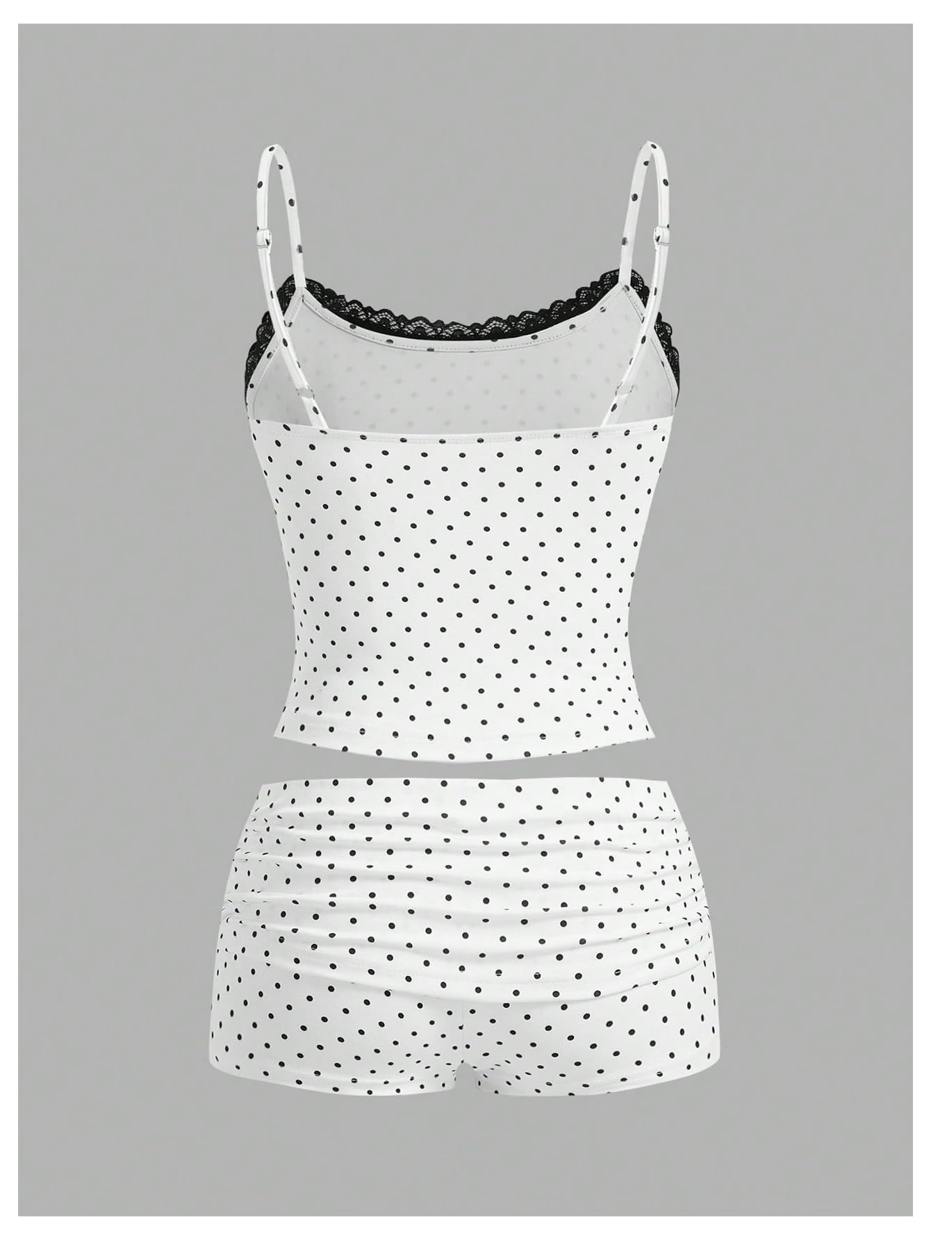 Women's 2 Piece Cute Pajama Set Cartoon Print Ruched Cami Crop Tops and Shorts Lounge Sets