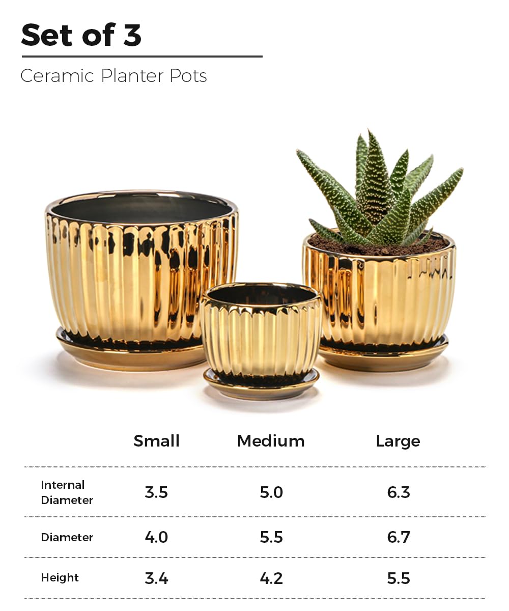 Ceramic Flower Pots, 4"+5"+6" Inch Small Glazed Succulent Planters with Drainage Hole, Modern Indoor Decorative Plant Pots Set of 3,Garden Pots with Saucer
