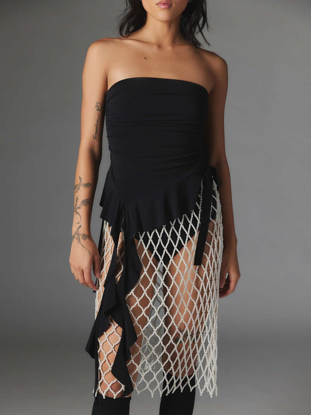 Women Strapless Tops Ruffled Asymmetrical Hem Tube Tops Ruched Bandeau Cami Tanks