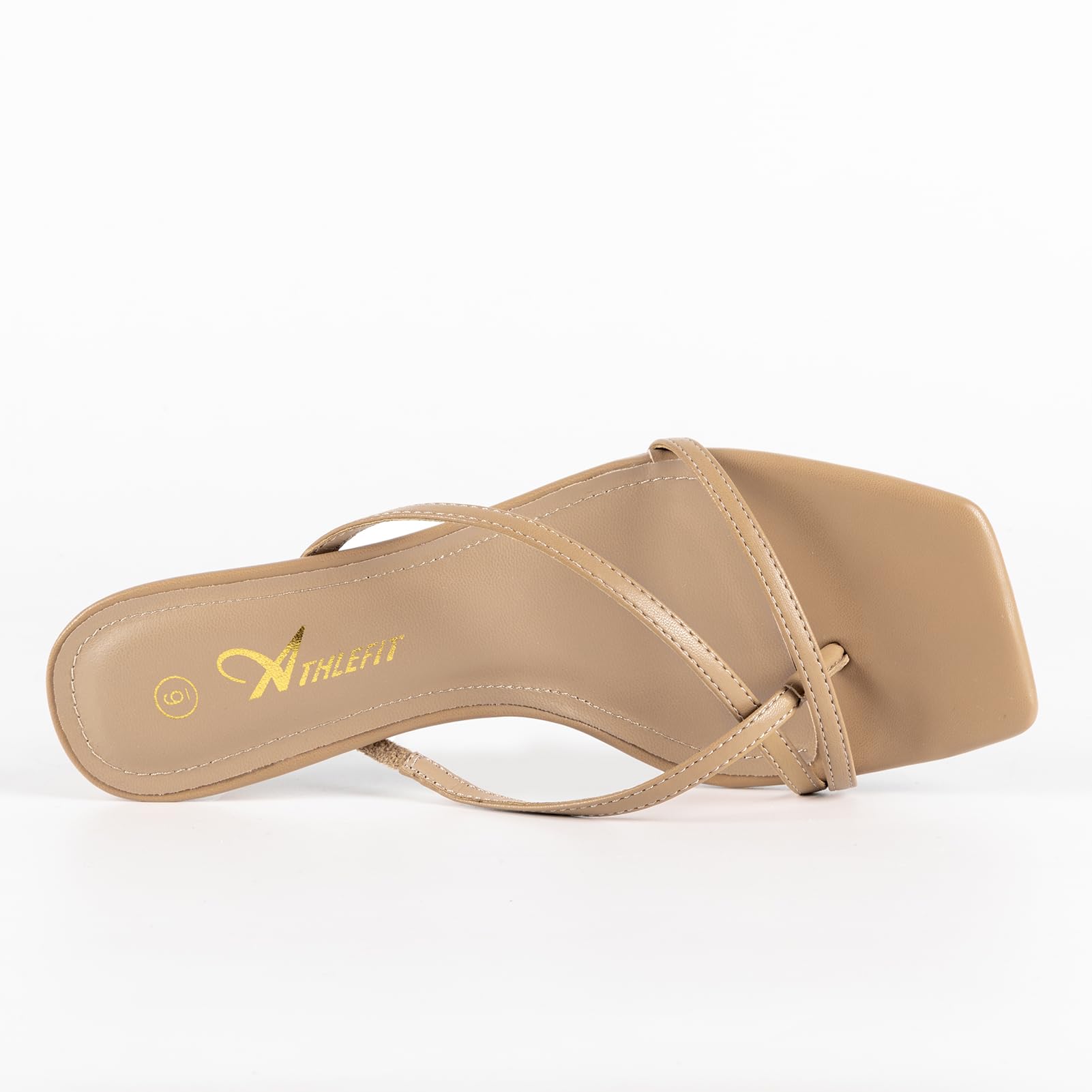 Women's Strappy Kitten Heels Flip Flops Square Open Toe Low Thong Heeled Sandals