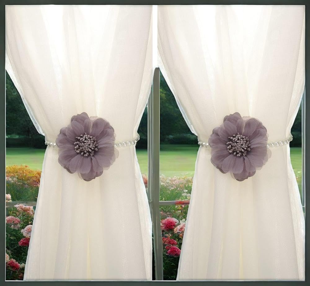 Elegant Pearl Magnetic Curtain Tieback with Handmade Flower Decorative Drapery Holdbacks Rope Holder