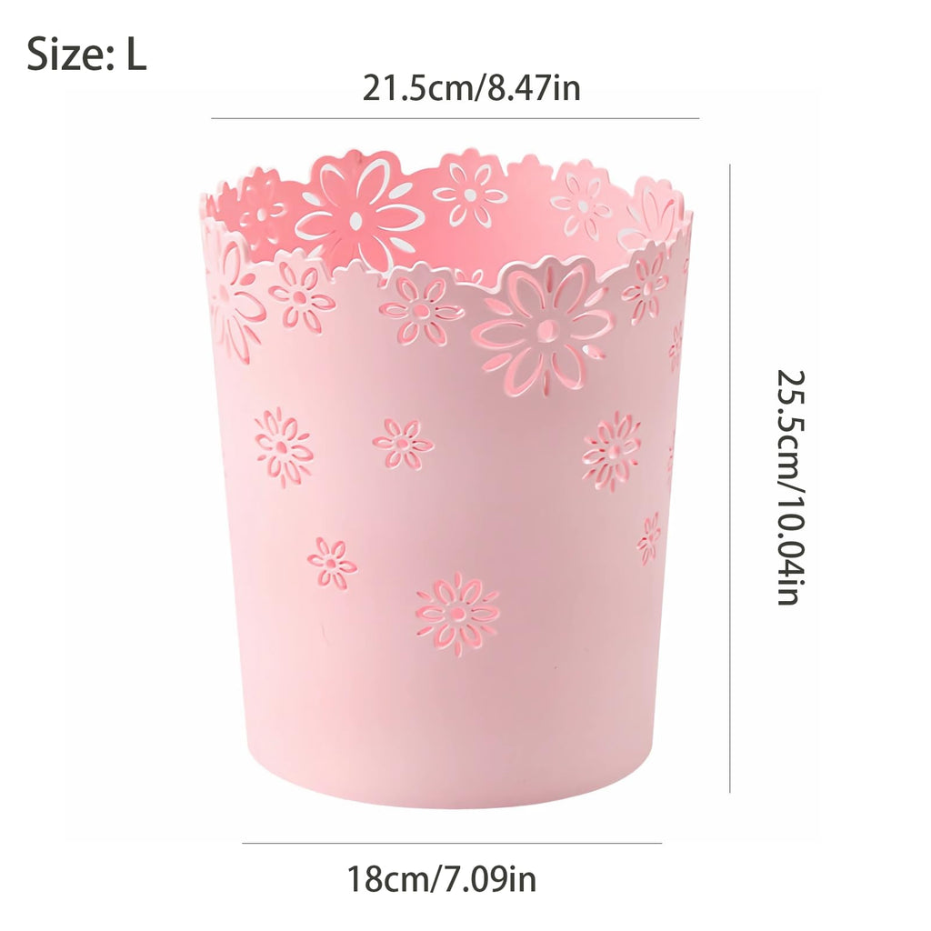 Mini Wastebasket Small Trashcan Room Decor Hollow Flower Shape Plastic Lidless Round Garbage Container Bin for Bathroom, Kitchen, Bedroom, Home Office, College Dormitory