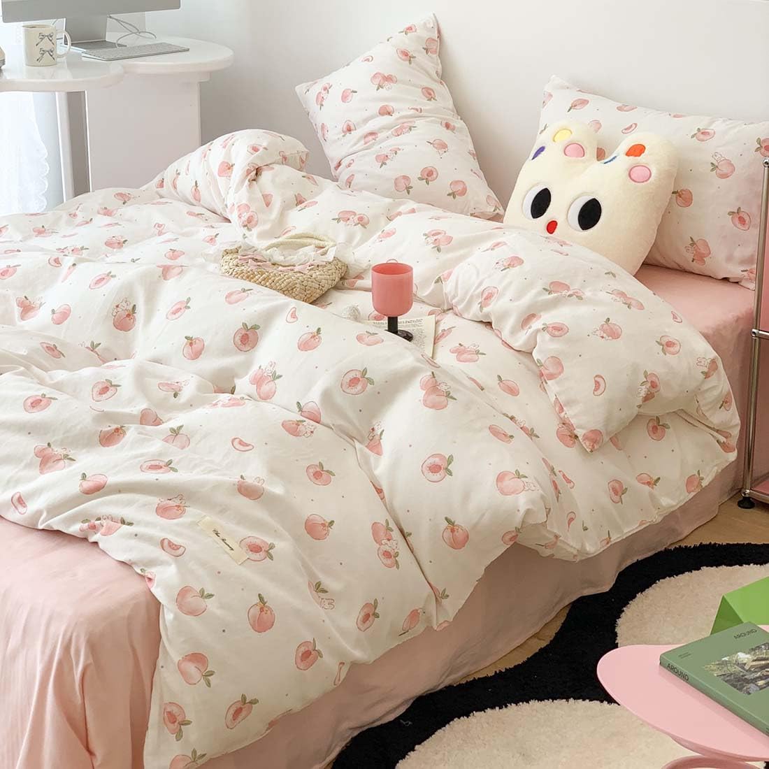 Duvet Cover Printed Bedding Set 3Pcs Girls Kawaii Pattern Comforter Cover with Zipper Closure Soft Breathable Microfiber