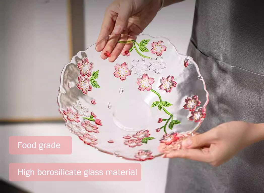 Hand Painted Colorful Glass Fruit Bowl Large Decorative Crystal Pink Bowl 10.2"