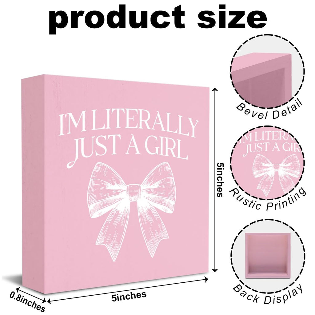 Pink Bow Coquette Room Decor - Wooden Box Sign Desk Decor