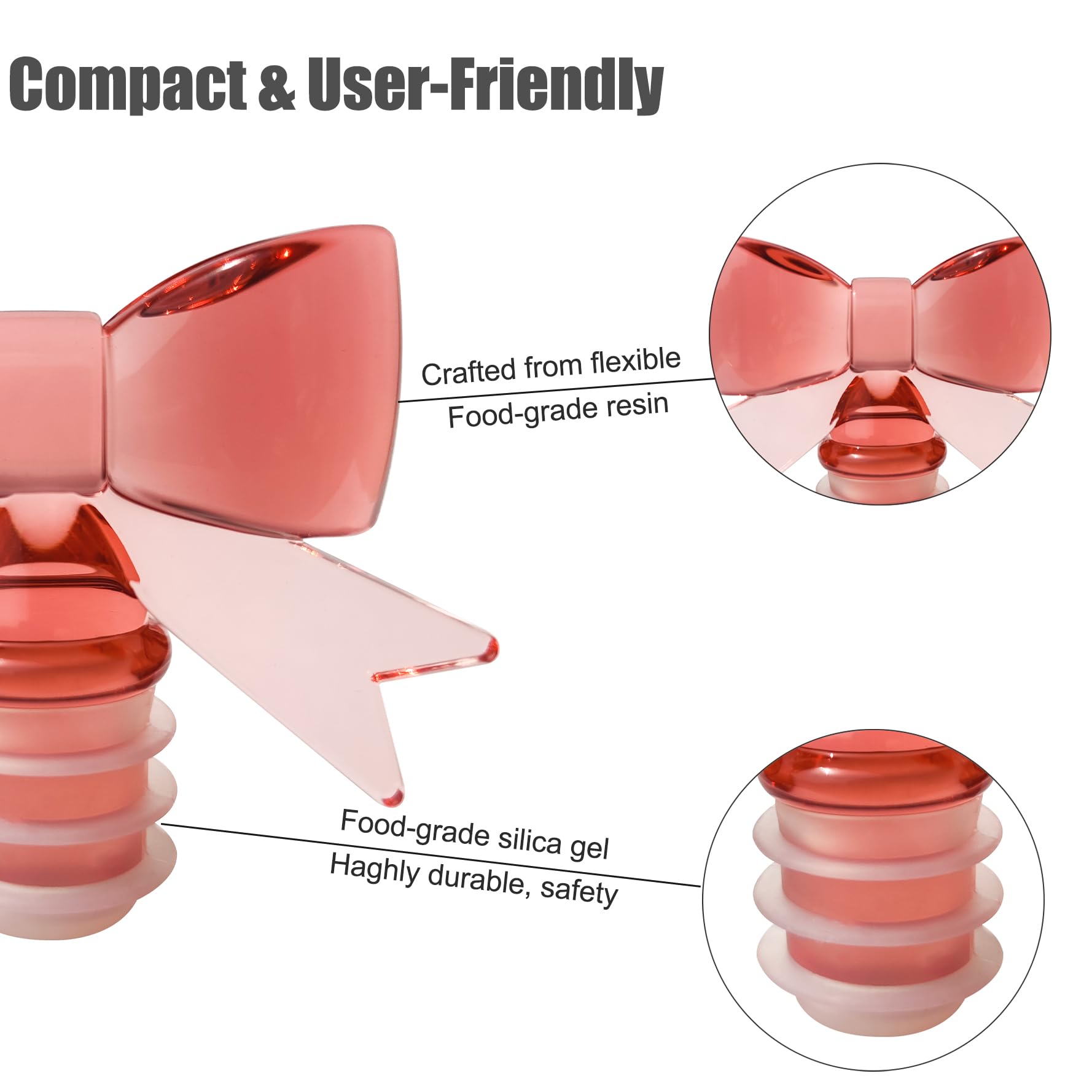 Cute Bowknot Wine Bottle Stoppers - Food-Safe Silicone & Acrylic Resin, Leakproof Seal